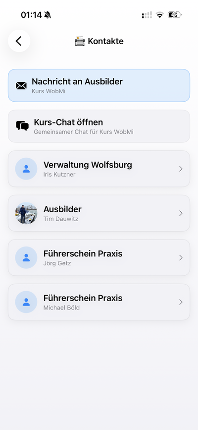 Kontakte & Kurs-Chat in der App