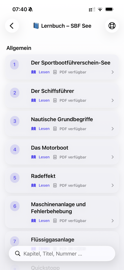Lernbuch SBF See – alle Kapitel mit PDF