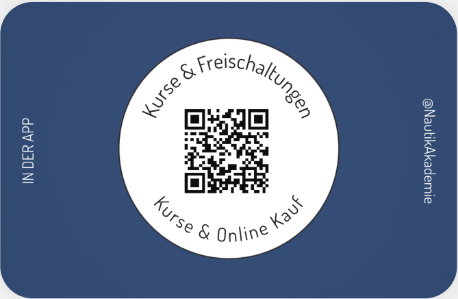 Rückseite der NautikAkademie Zugangskarte mit QR-Code für Kurse und Freischaltungen